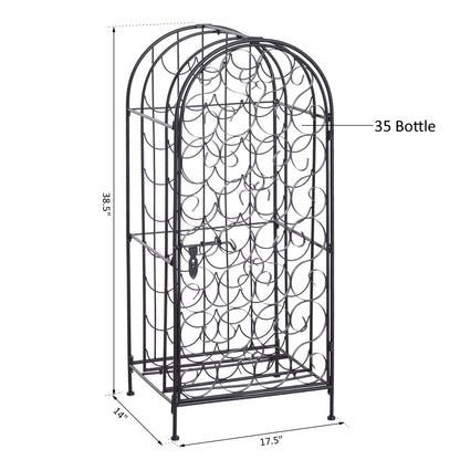 Black Wrought Iron Wine Cabinet With Lock For 35 Bottles