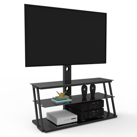 Adjustable Swivel Floor TV Stand for 32-65 in TVs, Tempered Glass, VESA 100x100-600x400 Black
