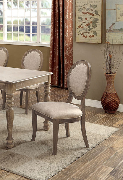Set of 2 Transitional Dining Room Side Chairs with Padded Linen Seats, Solid Wood Frame, 21W x 25.5D x 37.75H, Rustic Oak/Gray, Kitchen & Dining Beige