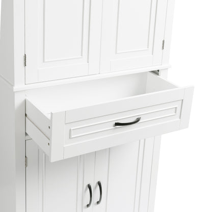 Tall White Bathroom Storage Cabinet with Adjustable Shelf and Drawer, Versatile Multi-Functional Organizer