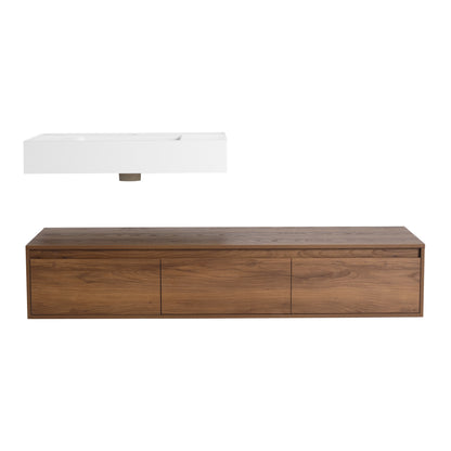 Contemporary 60-Inch Wall-Mounted Bathroom Vanity with Resin Sink and Soft-Close Drawers