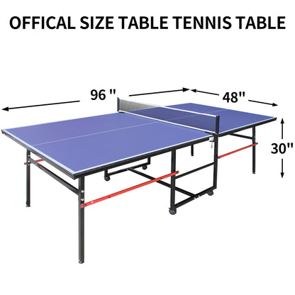 8ft Foldable Mid-Size Table Tennis Table Set for Indoor/Outdoor Use with Net, 2 Paddles, 3 Balls – Portable Blue
