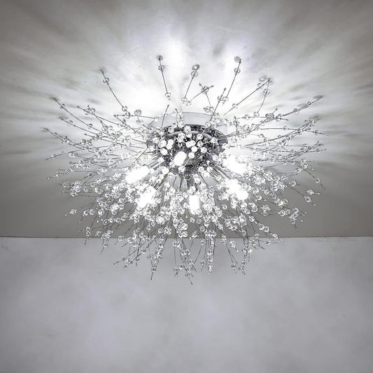 Crystal Sputnik Flush Mount Ceiling Light, 6 G9 Sockets, LED/Halogen, 19.5x11.8 in, Glam Fixture, Silver