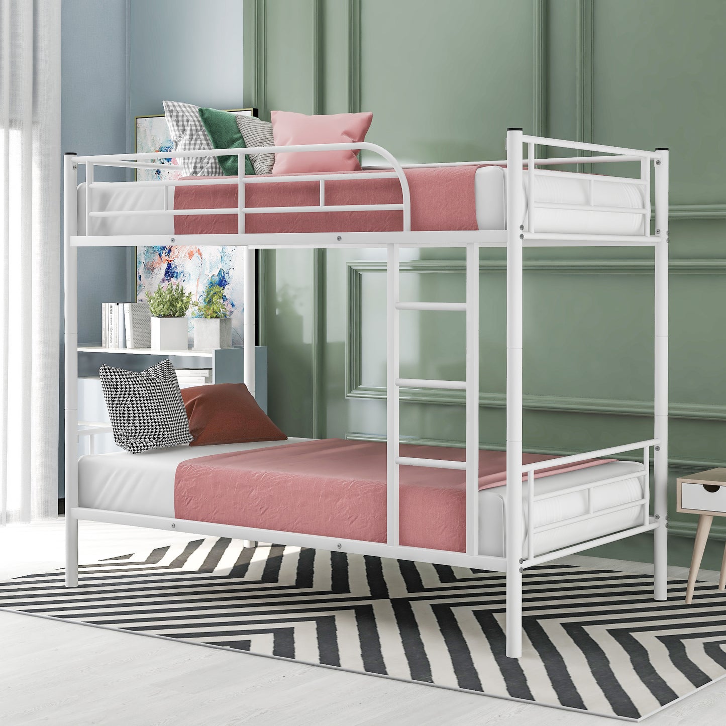 Stylish White Twin Over Twin Metal Bunk Bed for Space-Saving Solutions