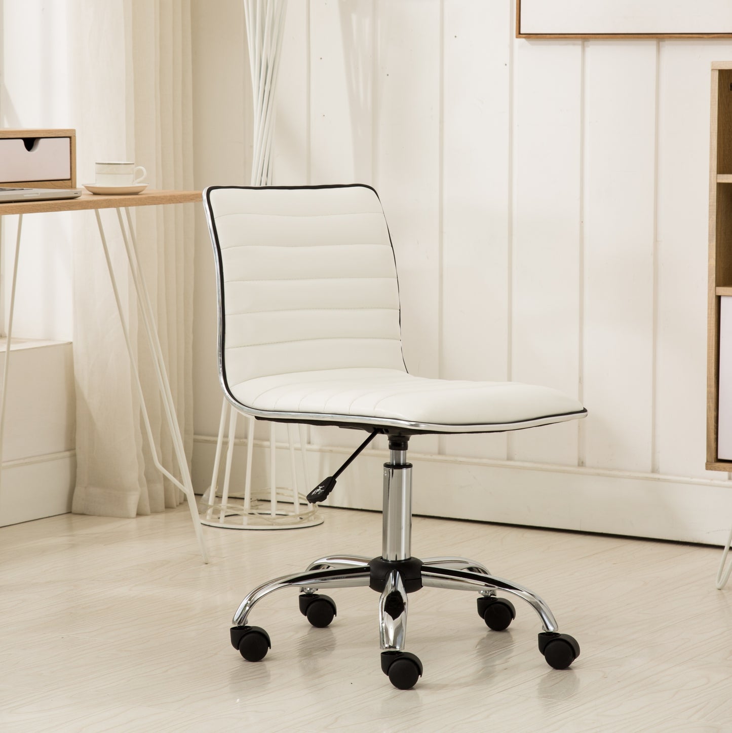 Fremo Chromel White Adjustable Faux Leather Air Lift Office Chair