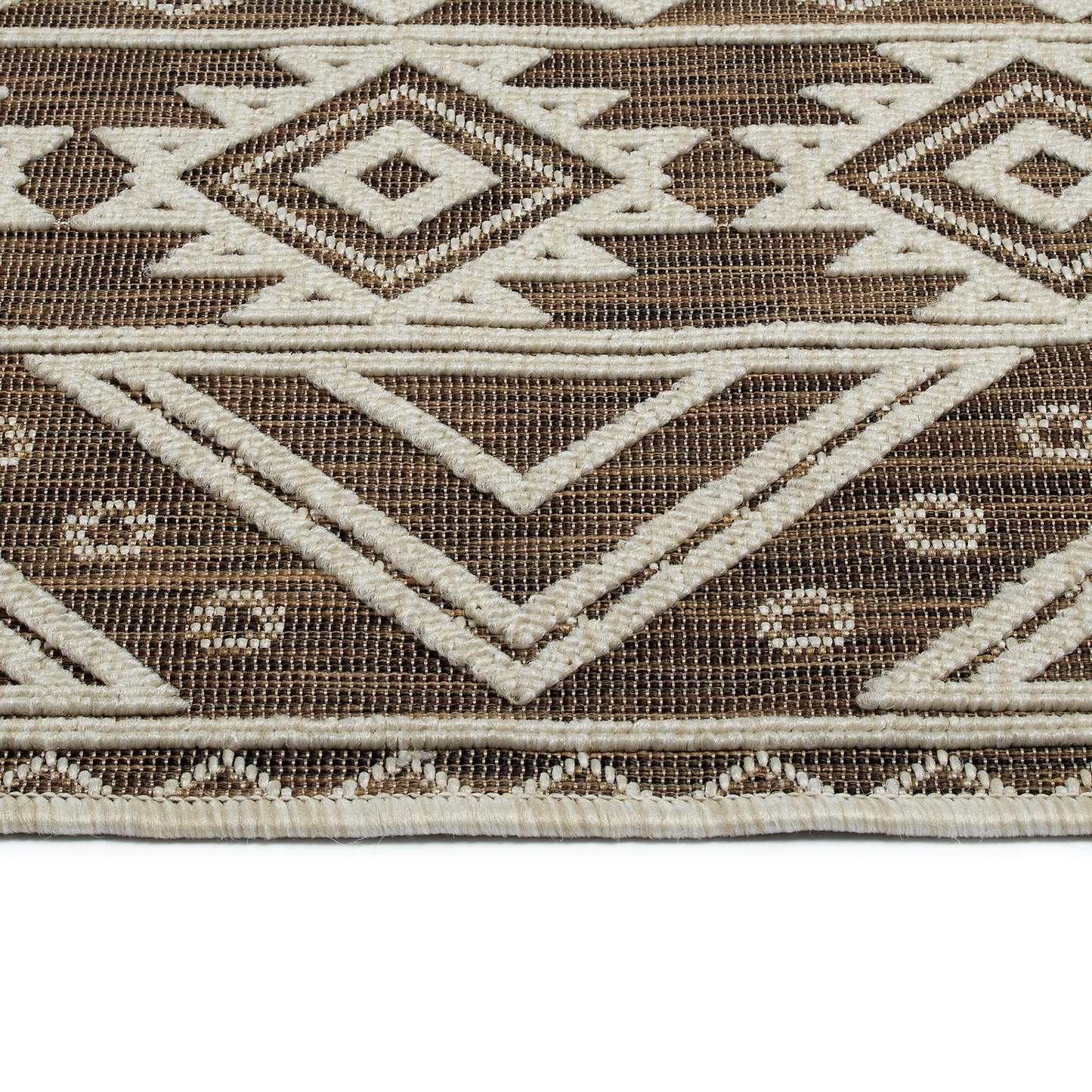 2' x 3' Indoor/Outdoor Throw Rug, Polypropylene, High-Low Textured, Contemporary Geometric, Chocolate