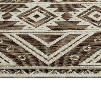 2' x 3' Indoor/Outdoor Throw Rug, Polypropylene, High-Low Textured, Contemporary Geometric, Chocolate