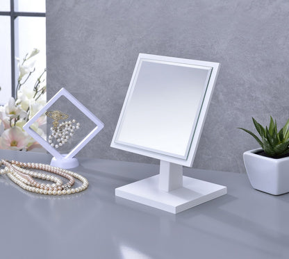 Elegant 9.5" White Finish Pedestal Make-Up Mirror with Polyresin and Wood Base