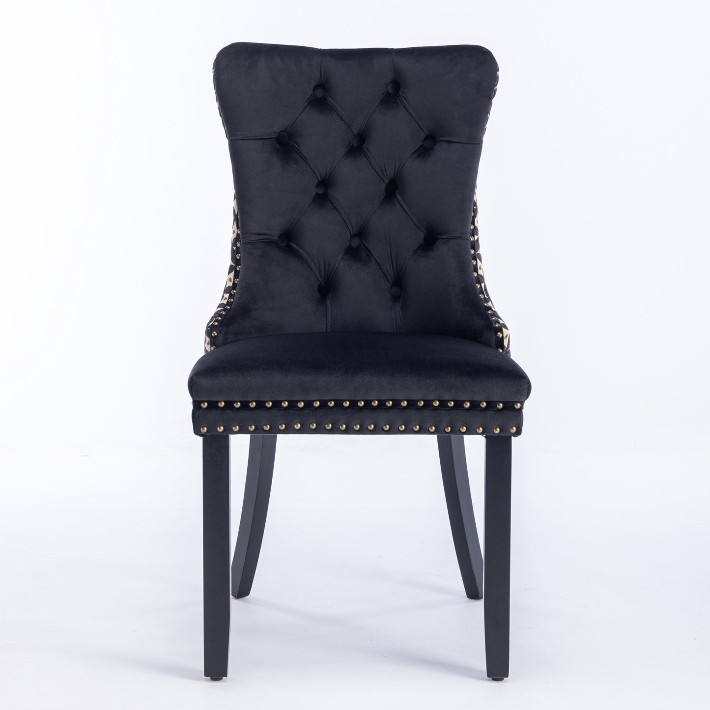 Velvet Dining Chairs Set of 2, Tufted High-Back, Solid Wood Frame, Nailhead Trim, Black & Patterned