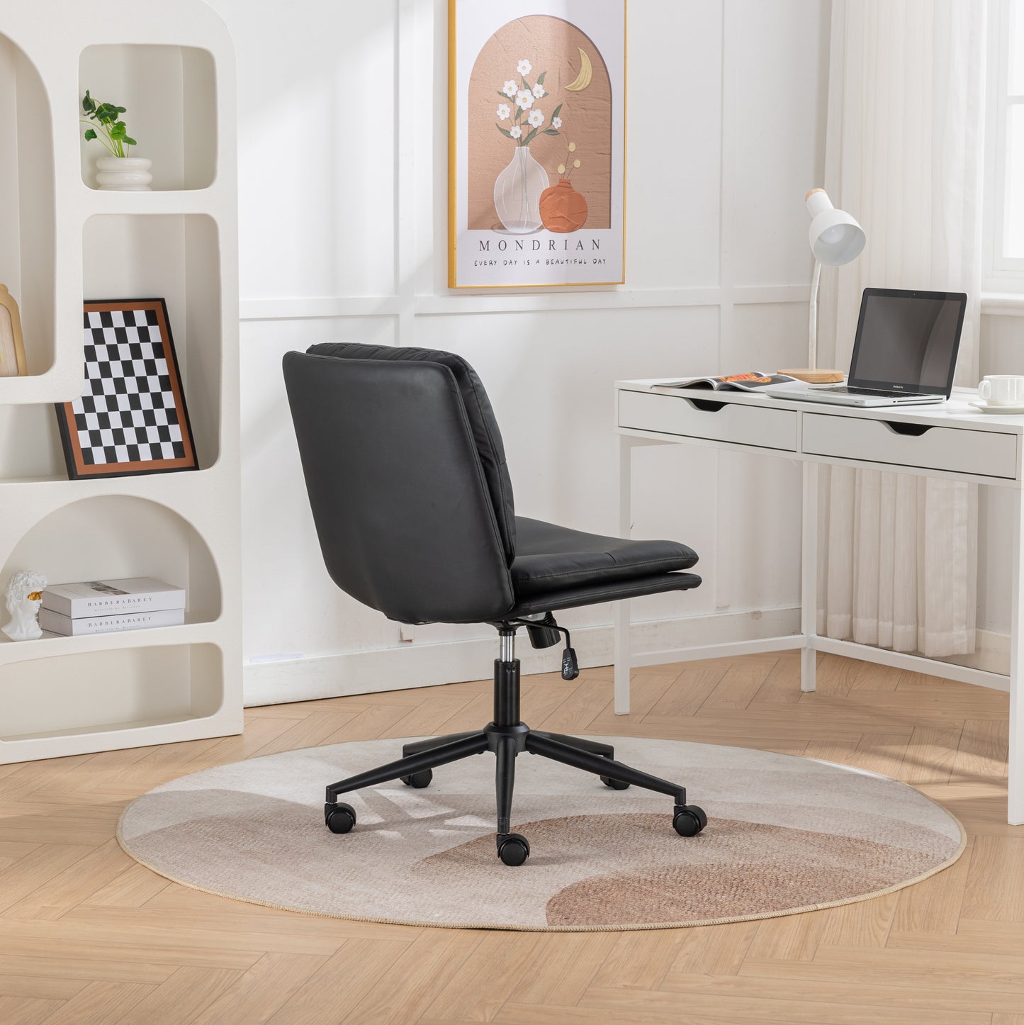 Bizerte Height-Adjustable Swivel Criss-Cross Chair with Wide Seat for Office and Vanity Use, Black