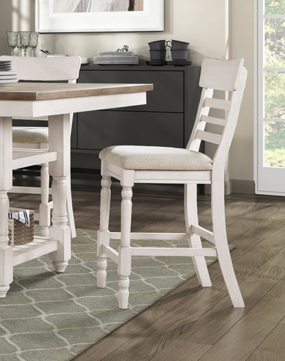 Antique White Finish Set of 2 Counter Height Chair Farmhouse Style Fabric Upholstered Seat Wooden Furniture Dining Chairs