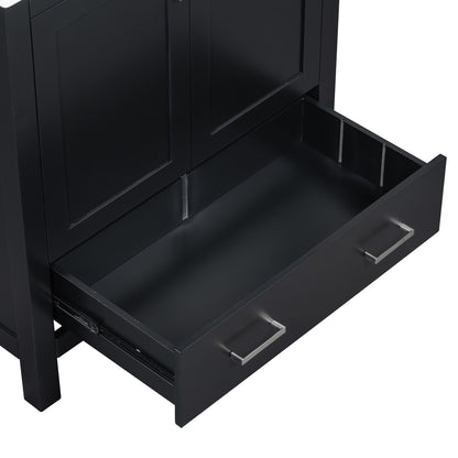 30-Inch Modern Black Bathroom Vanity with Single Sink and Soft-Close Doors, Stylish Storage Cabinet with Undermount Ceramic Basin, Durable Solid Wood Frame
