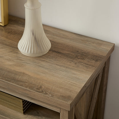 Farmhouse TV Console with Electric Fireplace for 65-Inch TV, Barn Doors, Cable Management, Gray Wash