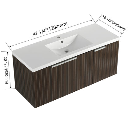 Modern 48-Inch Wall-Mounted Bathroom Vanity with Soft-Close Doors and Resin Sink