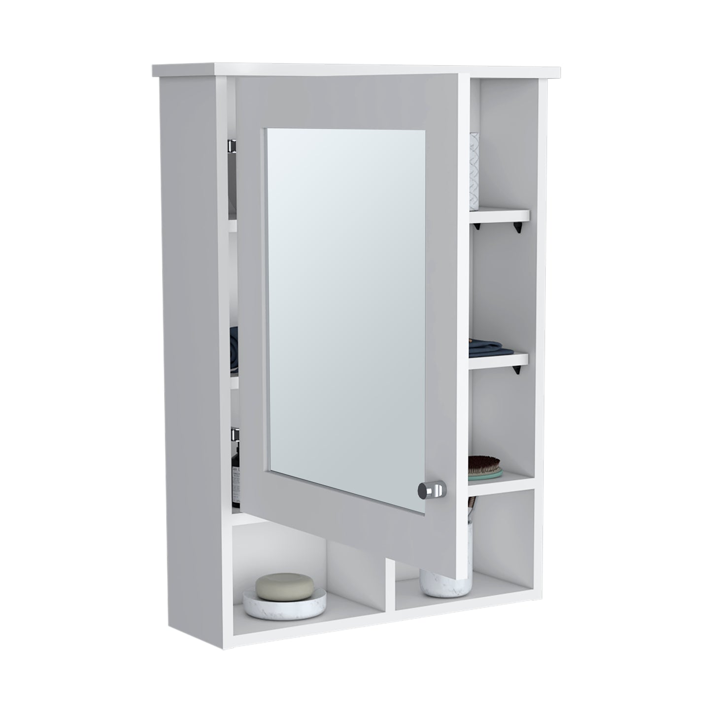 Vina Medicine Cabinet with Mirror Door 29" High Cabinet Organizer with Three concealed Shelves and Two Open shelves  for Bathroom, Kitchen, Mudroom
