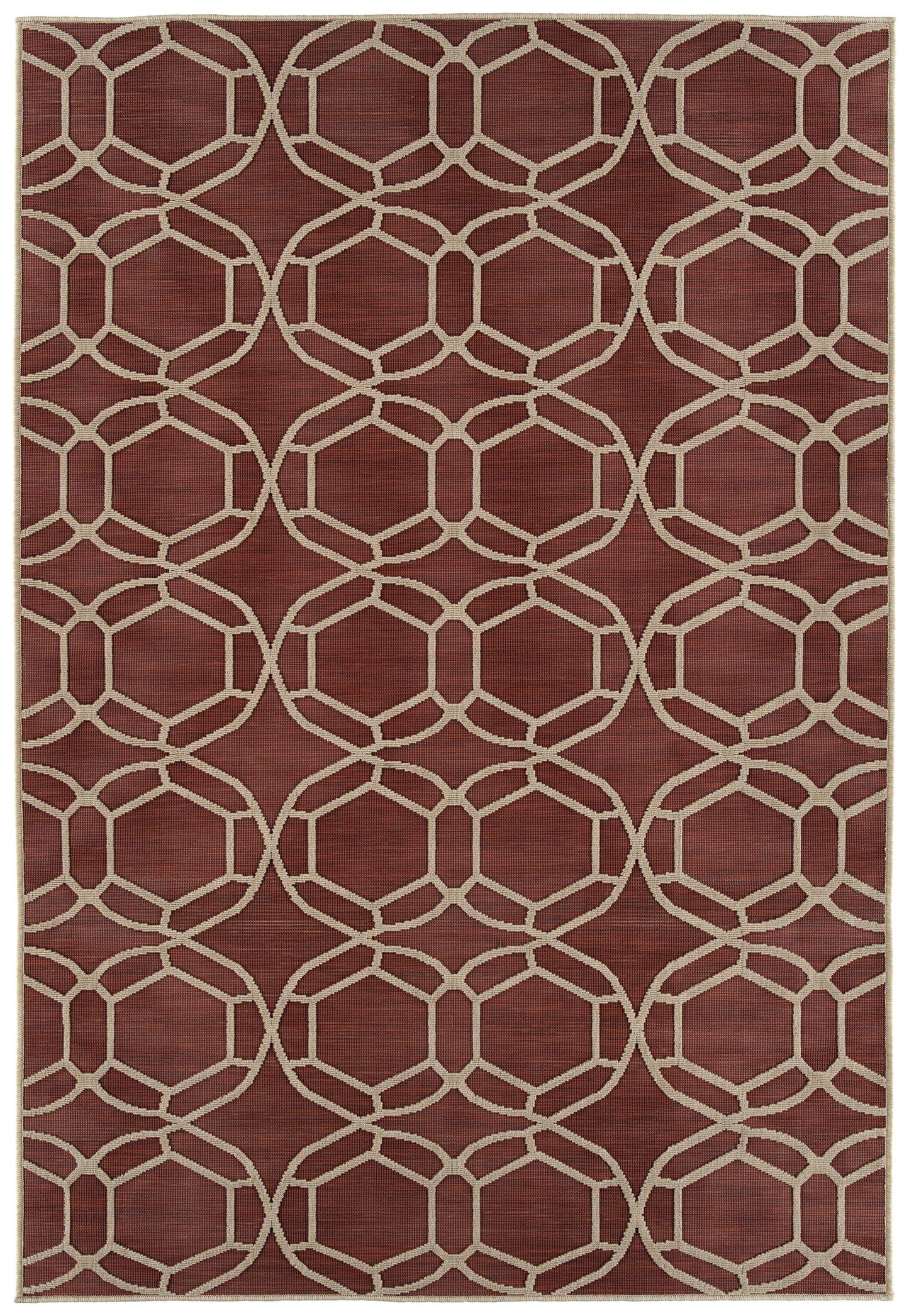 2' x 3' Indoor/Outdoor Rectangle Rug, High-Low Loop Texture, Polypropylene, Fade Resistant Geometric Red