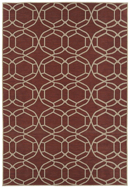 2' x 3' Indoor/Outdoor Rectangle Rug, High-Low Loop Texture, Polypropylene, Fade Resistant Geometric Red