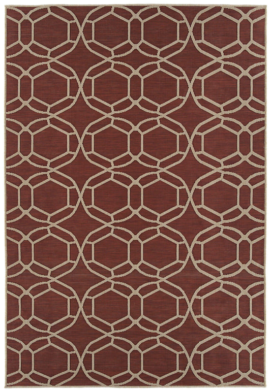 2' x 3' Indoor/Outdoor Rectangle Rug, High-Low Loop Texture, Polypropylene, Fade Resistant Geometric Red