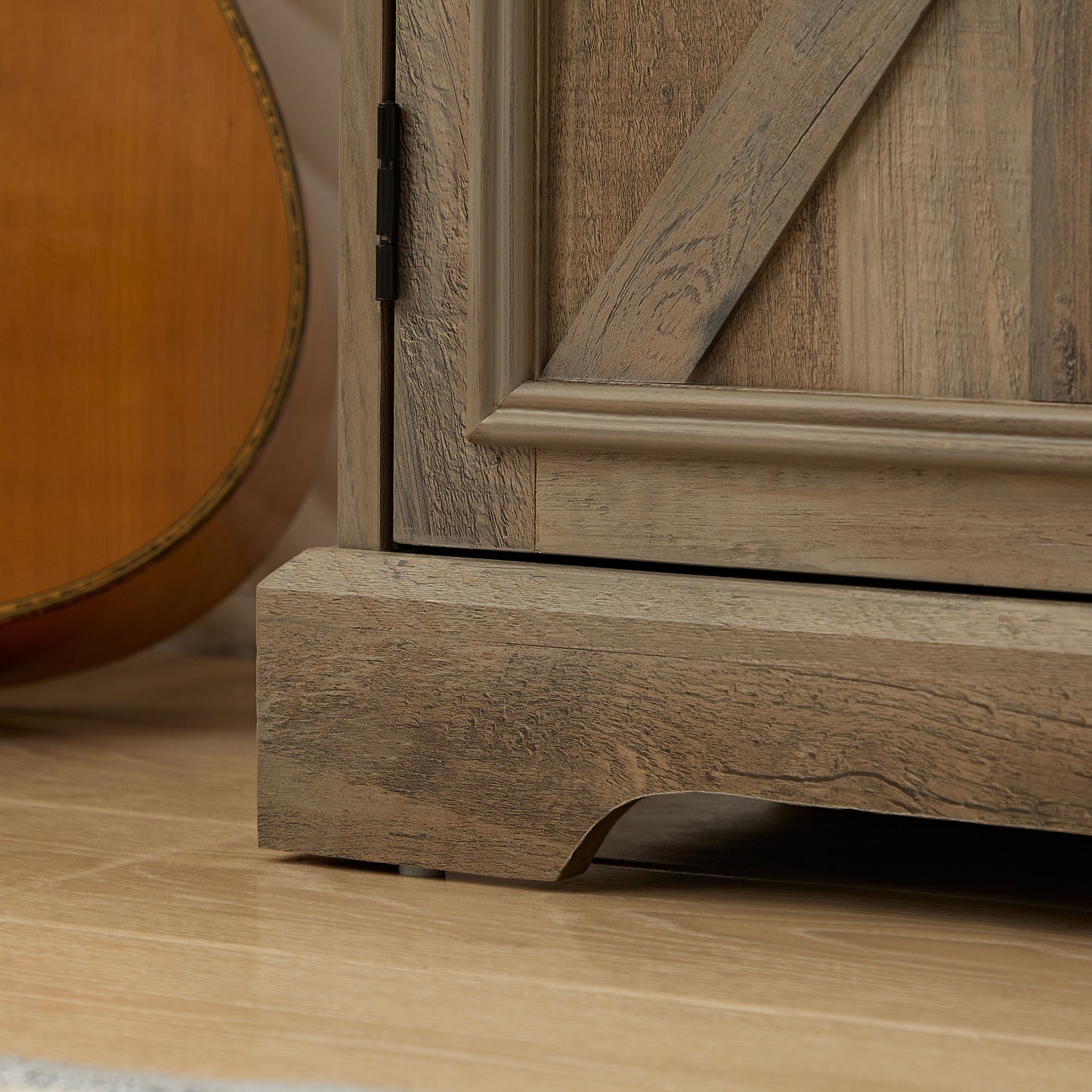 Rustic Farmhouse Sideboard With Gray Wash And Wine Rack