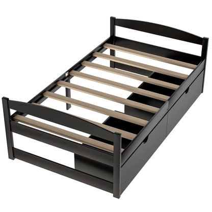 Espresso Twin Platform Bed with Dual Storage Drawers