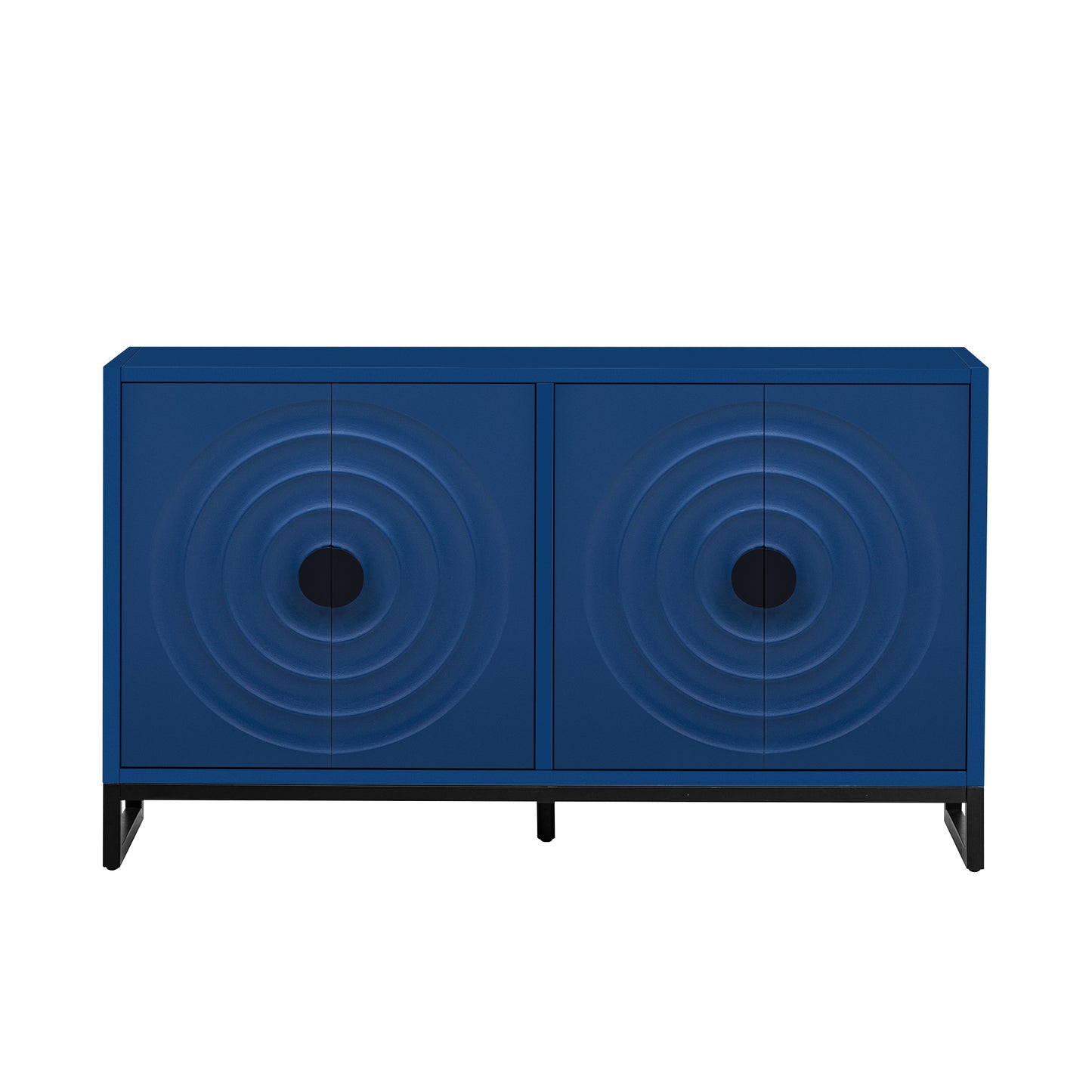 U-Style Storage Cabinet Sideboard Wooden Cabinet with Stunning Water Wave Door Design, Rubberwood Veneer and Adjustable Shelves,Suitable for Living Rooms, Entrance and Study Rooms, Blue