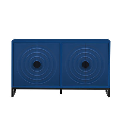 U-Style Storage Cabinet Sideboard Wooden Cabinet with Stunning Water Wave Door Design, Rubberwood Veneer and Adjustable Shelves,Suitable for Living Rooms, Entrance and Study Rooms, Blue