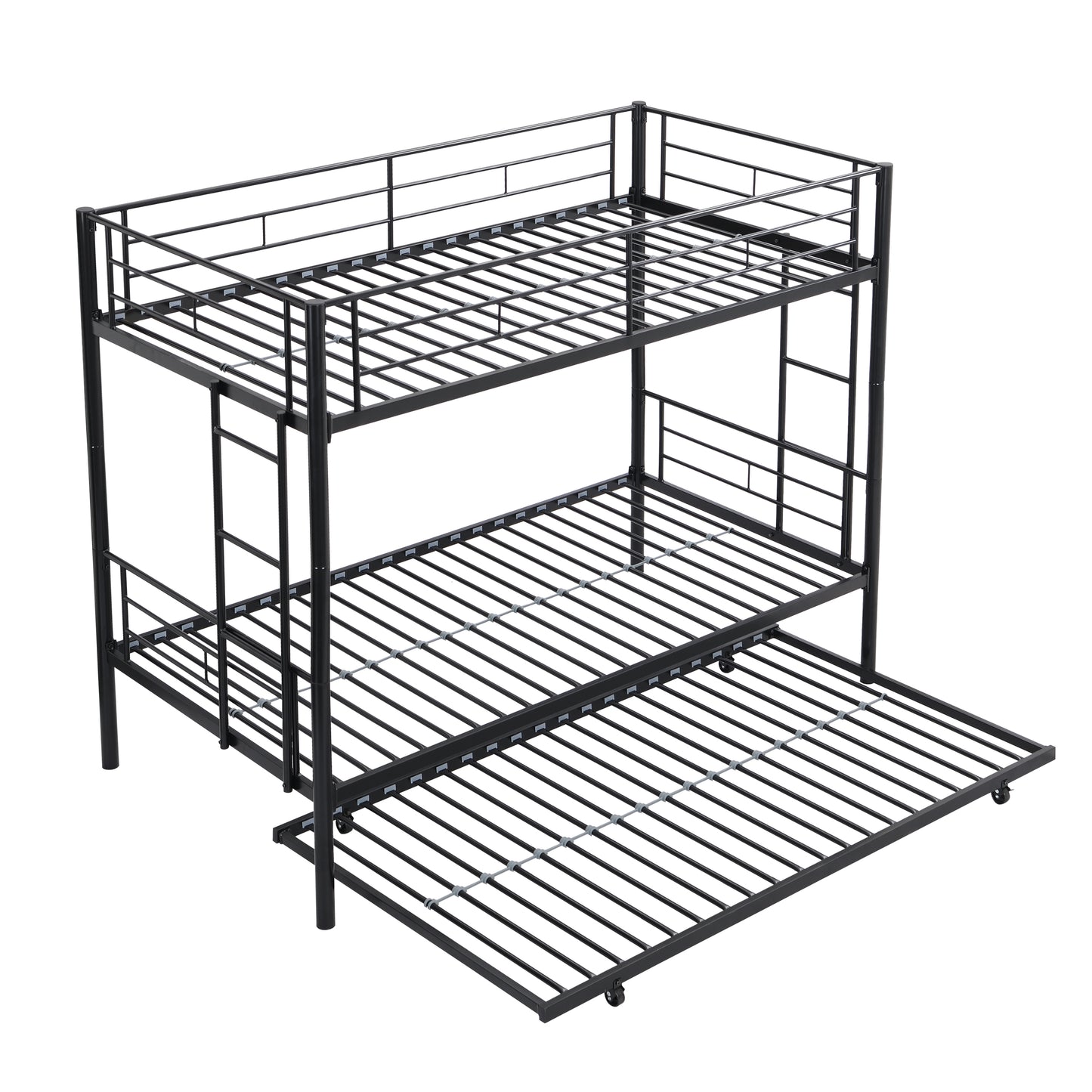 Black Metal Bunk Bed with Trundle for Space-Saving Comfort