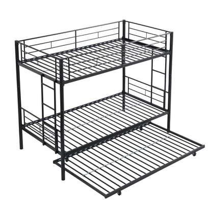Black Metal Bunk Bed with Trundle for Space-Saving Comfort