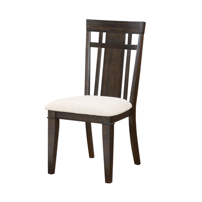 Dining Room Side Chairs Set of 2, Wood Frame, Beige Upholstery, Arts & Crafts, Dark Brown Finish