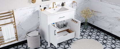 Elegant 30-Inch White Bathroom Vanity with Ceramic Sink and Ample Storage for Compact Spaces