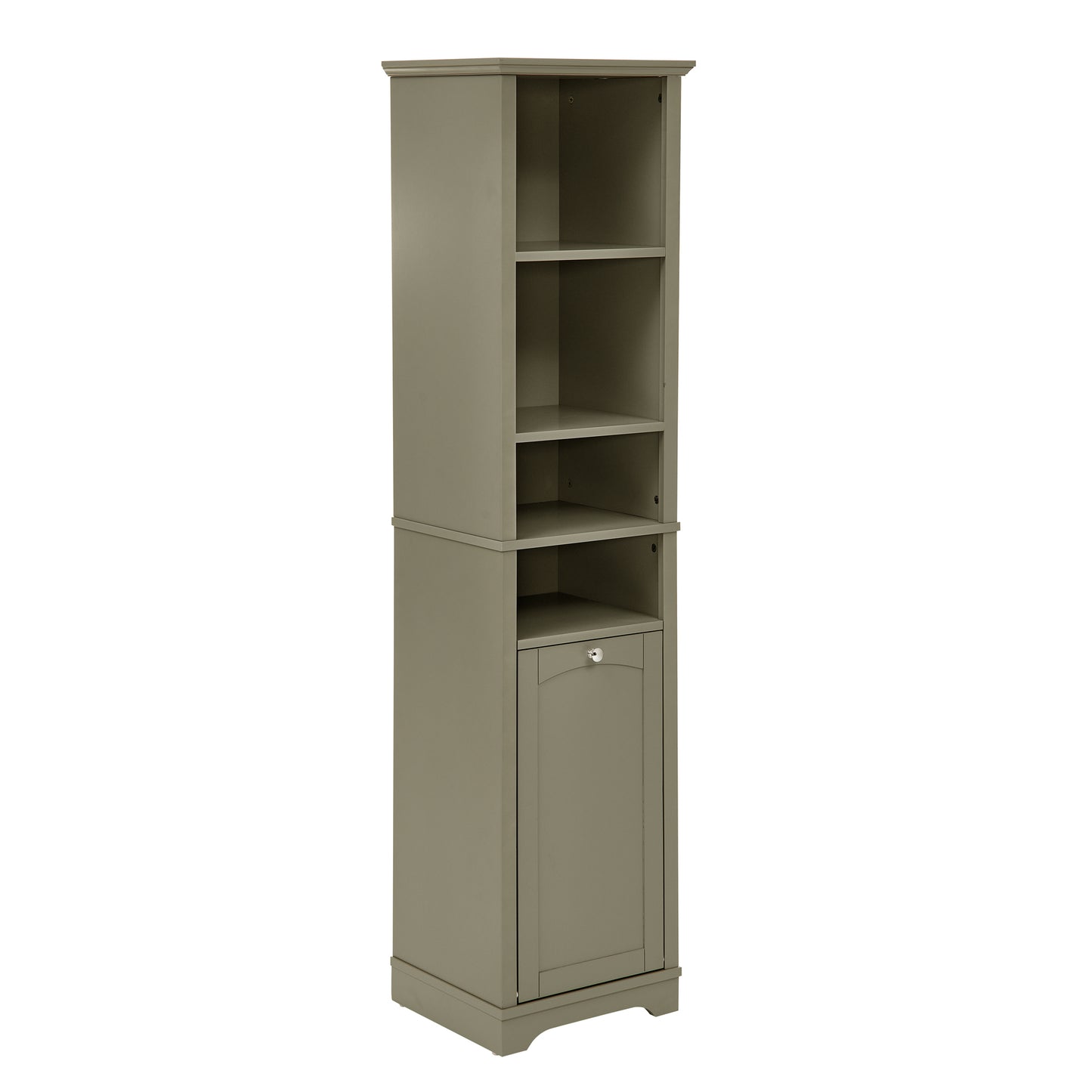 64-Inch Slim Bathroom Storage Cabinet with Adjustable Shelves and Hidden Laundry Hamper, Grey Finish for Small Spaces