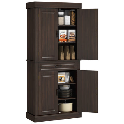 Freestanding 71" Kitchen Storage Cabinet with 4 Doors and Wide Drawer for Dining Room or Office