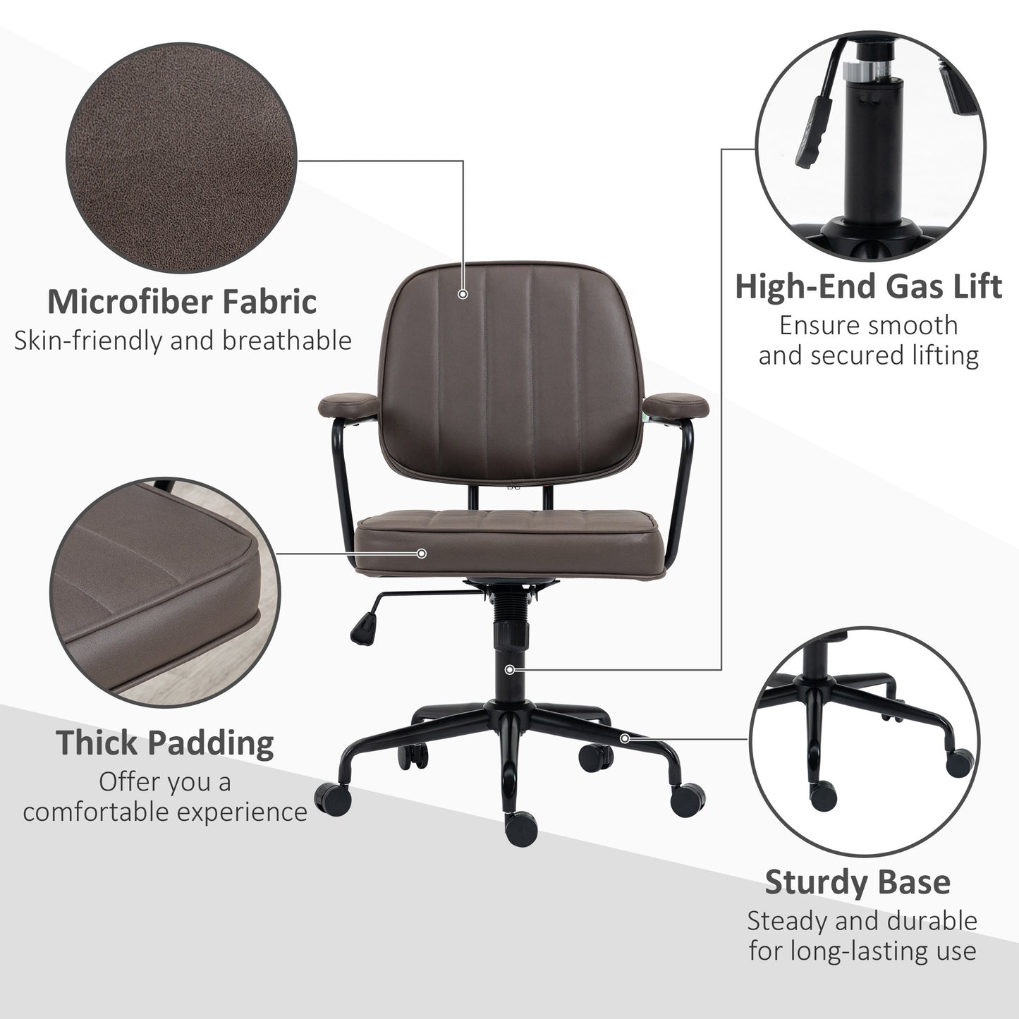 Vinsetto Ergonomic Microfiber Desk Chair with Adjustable Height and Tilt, Light Brown