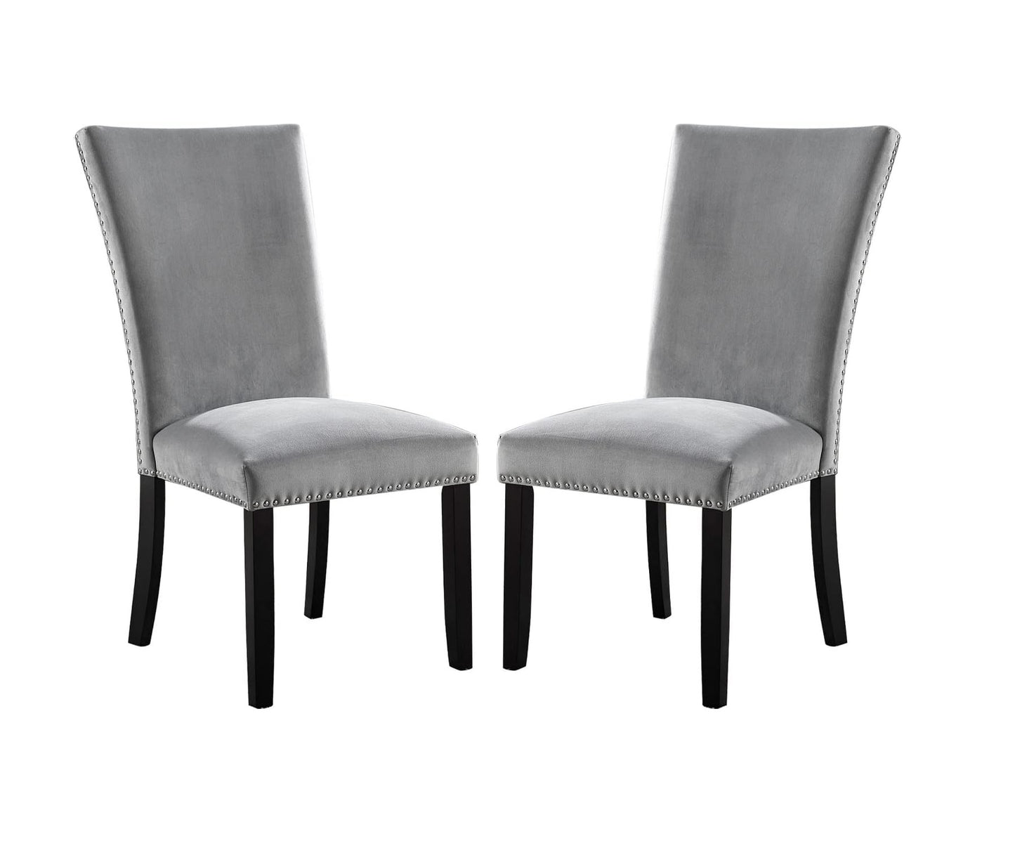 2-Piece Dining Room Chairs, Flannelette Seats with Nailhead Trim, Rubberwood Frame, Transitional, Gray