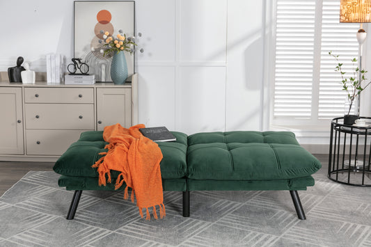 2-Seater Convertible Sofa Bed with Adjustable Backrest and Armrests, Foam Upholstery, Pine Frame Emerald