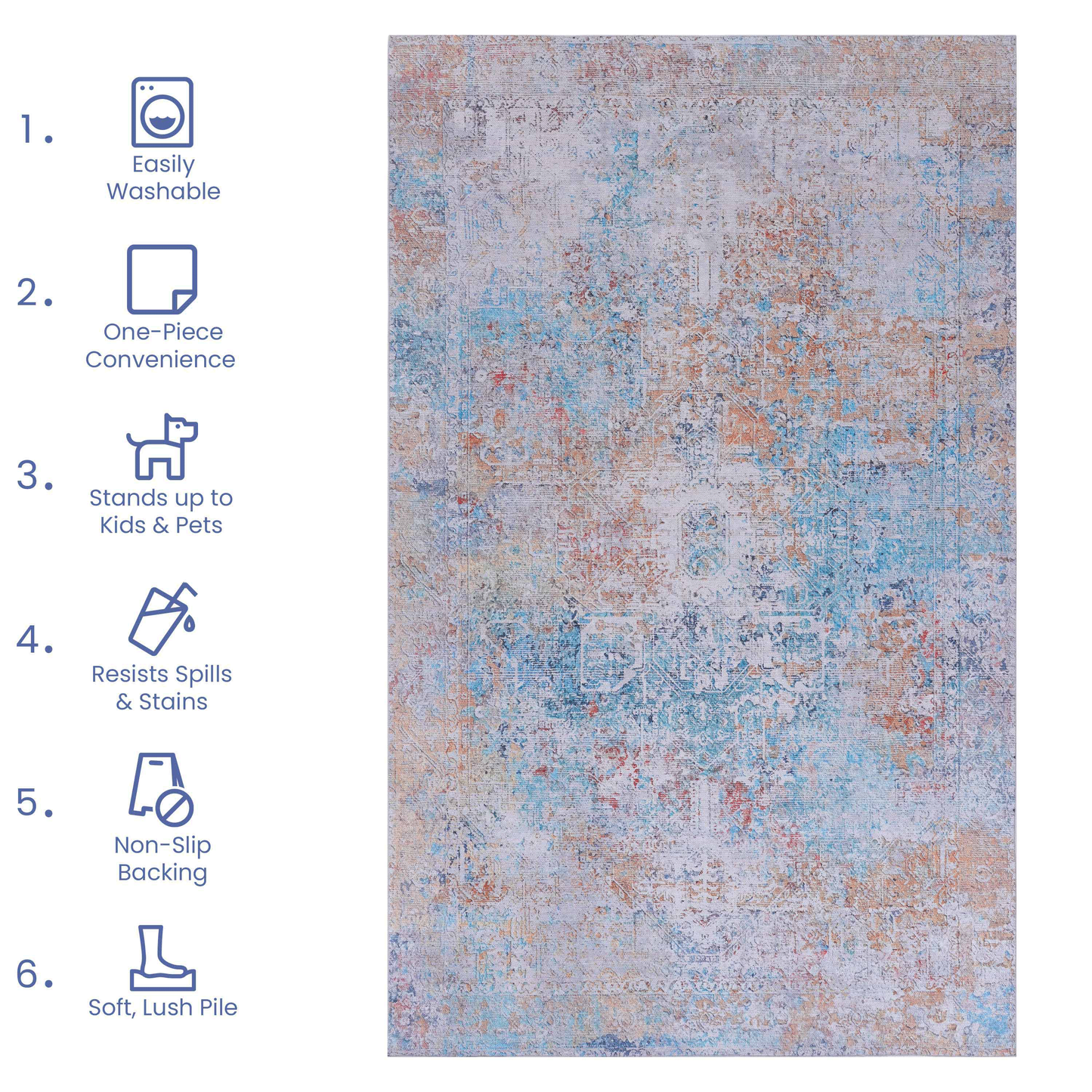 8x10 Machine-Washable Area Rug, Low-Pile Chenille, Non-Slip Backing, Foldable, Kid & Pet Friendly - Yellow