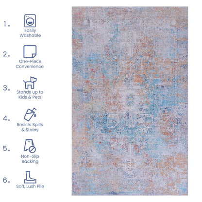 8x10 Machine-Washable Area Rug, Low-Pile Chenille, Non-Slip Backing, Foldable, Kid & Pet Friendly - Yellow