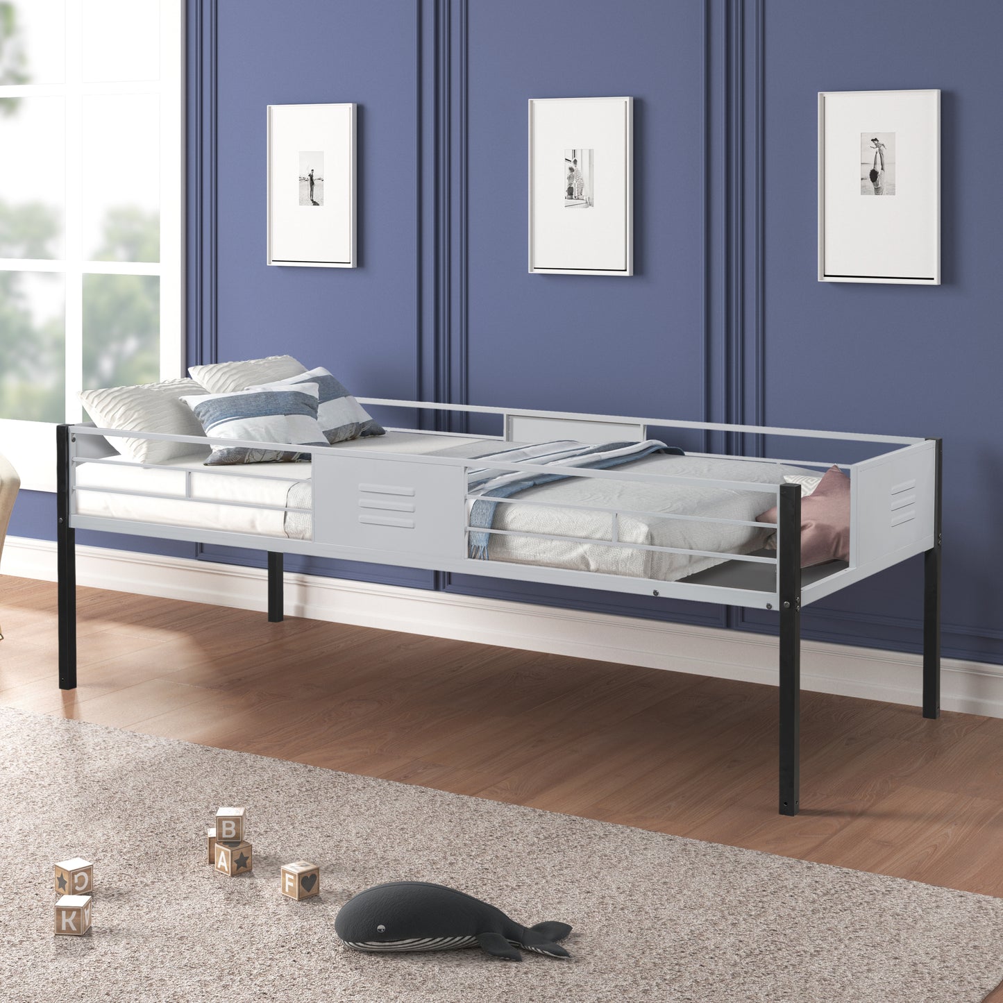 Space-Saving Triple Bunk Bed with Safety Guardrails and Versatile Design