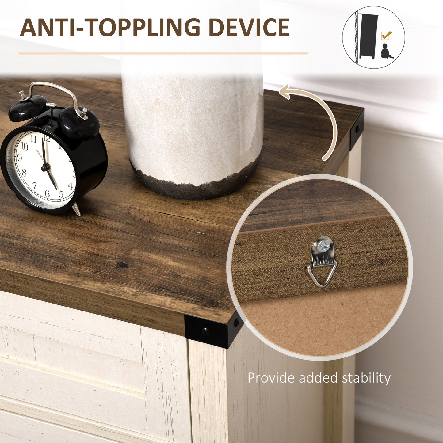 HOMCOM Farmhouse Sideboard Buffet Cabinet, Rustic 2 Barn Doors Kitchen Cabinet, Accent Cabinet with Storage for Living Room, White