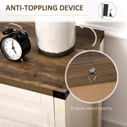 HOMCOM Farmhouse Sideboard Buffet Cabinet, Rustic 2 Barn Doors Kitchen Cabinet, Accent Cabinet with Storage for Living Room, White