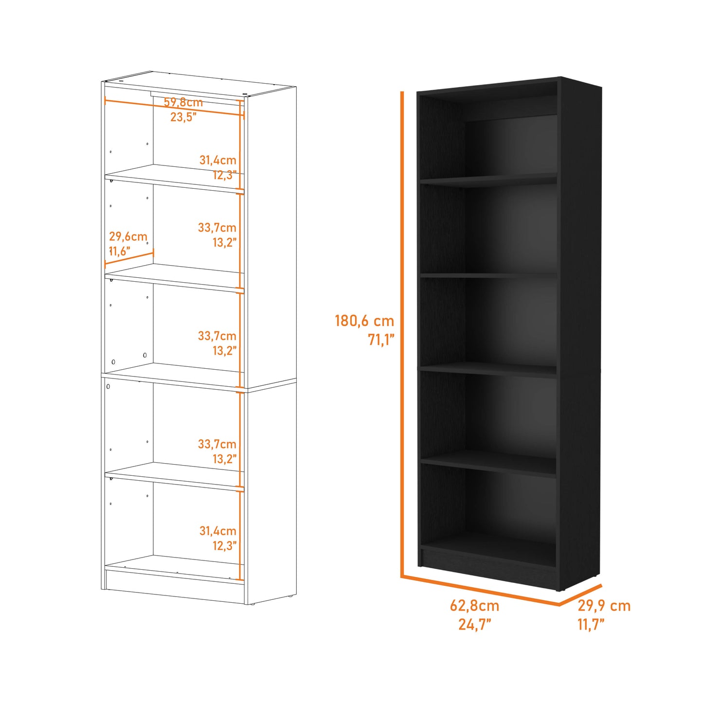 Modern Black 4-Tier Bookcase with Versatile Storage Solutions