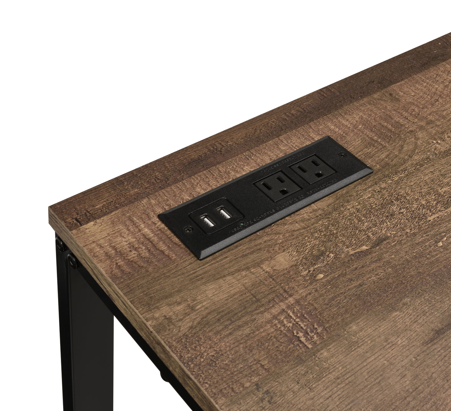 Walnut and Black Computer Desk with Integrated USB Charging Port