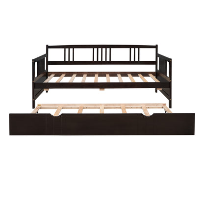 Espresso Twin Daybed with Trundle - Stylish Wood Frame for Space-Saving Comfort