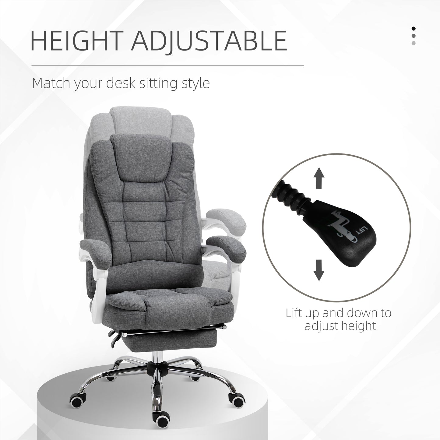 Vinsetto Ergonomic Reclining Office Chair with Adjustable Footrest and Linen Fabric