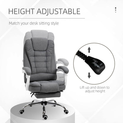 Vinsetto Ergonomic Reclining Office Chair with Adjustable Footrest and Linen Fabric