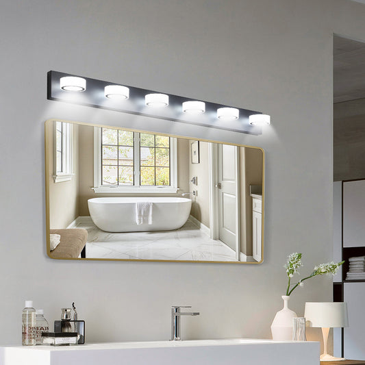 LED 6-Light Vanity Light for Bathroom Over-Mirror Wall Mount Modern Acrylic & Iron 44.9 in L Black