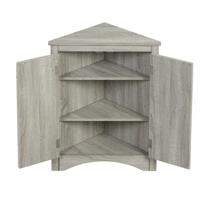 Stylish Oak Triangle Corner Storage Cabinet with Adjustable Shelves for Home and Kitchen Use