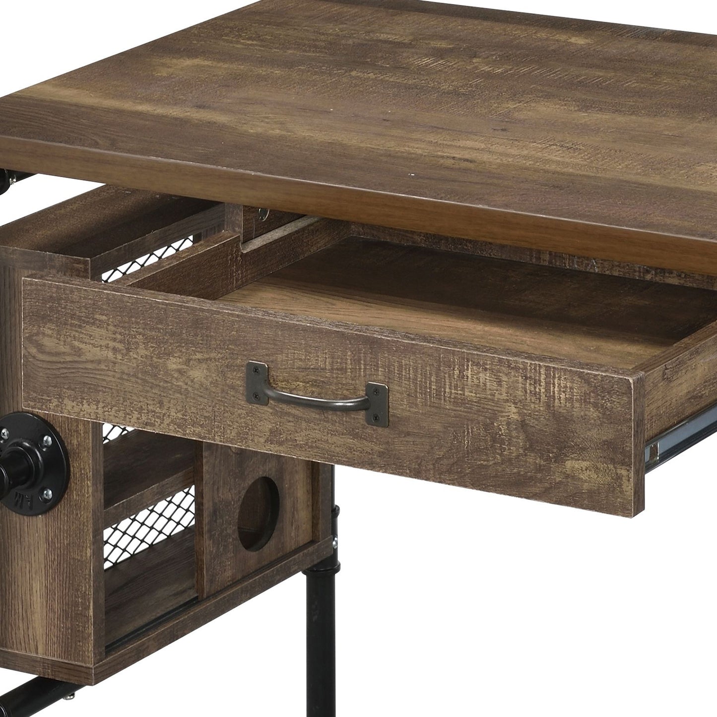 Industrial-Style Black and Weathered Oak Writing Desk with Storage