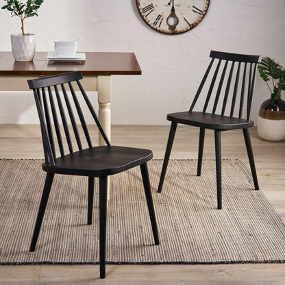 Farmhouse Spindle Back Dining Chairs, Set of 2, Polypropylene Chairs for Dining Room, Easy-Clean, Black