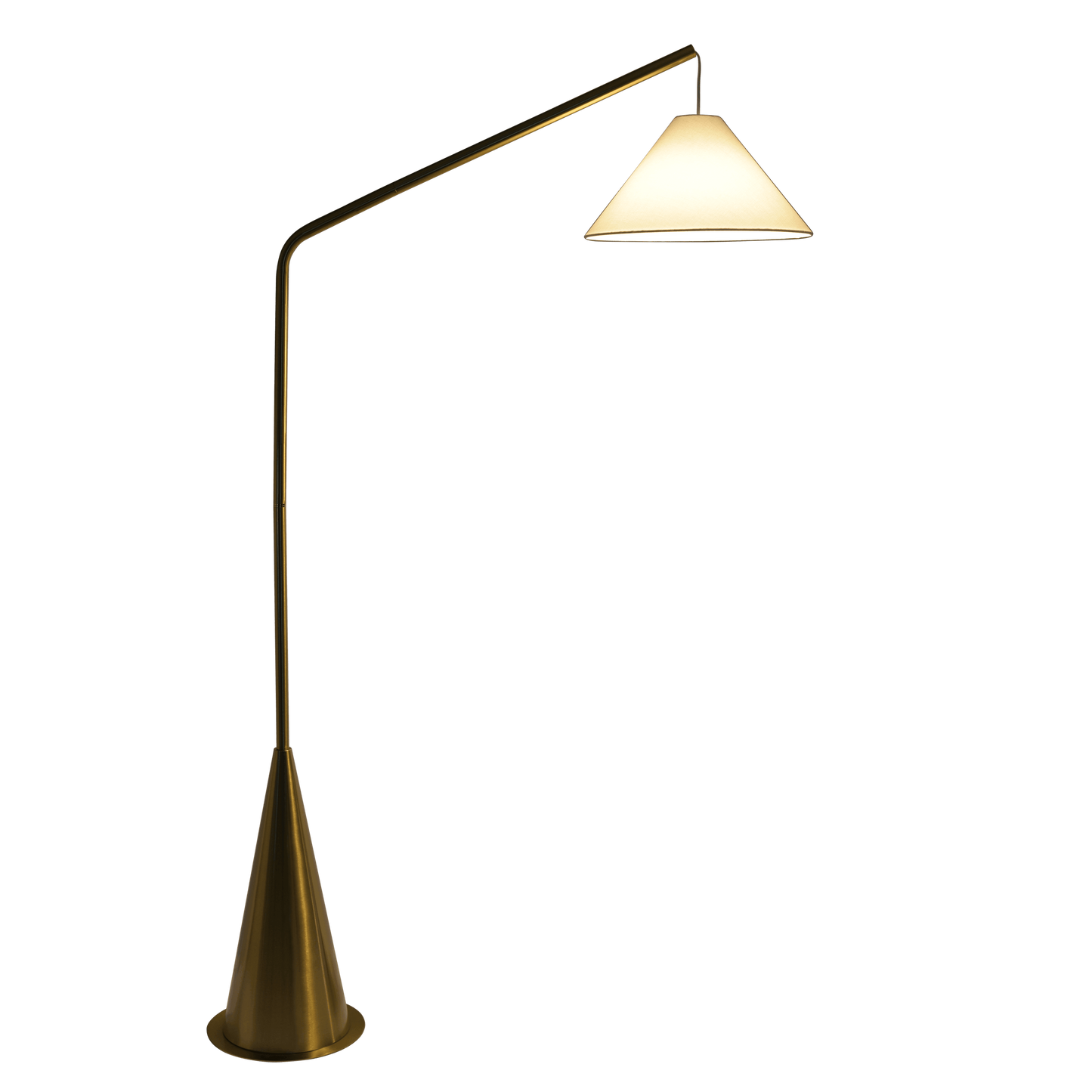 Floor Lamp with On/Off Switch, Coned Base, Hanging White Shade, 67in Tall, Room Light, Antique Brass
